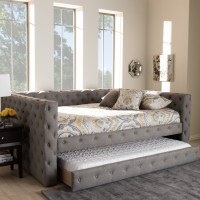 Baxton Studio CF8987-Grey-Daybed-Q/T Anabella Modern and Contemporary Grey Fabric Upholstered Queen Size Daybed with Trundle